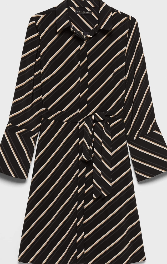 **Stripe tailored belted shirt dress